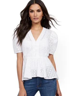 White Eyelet Peplum Top - 7th Avenue