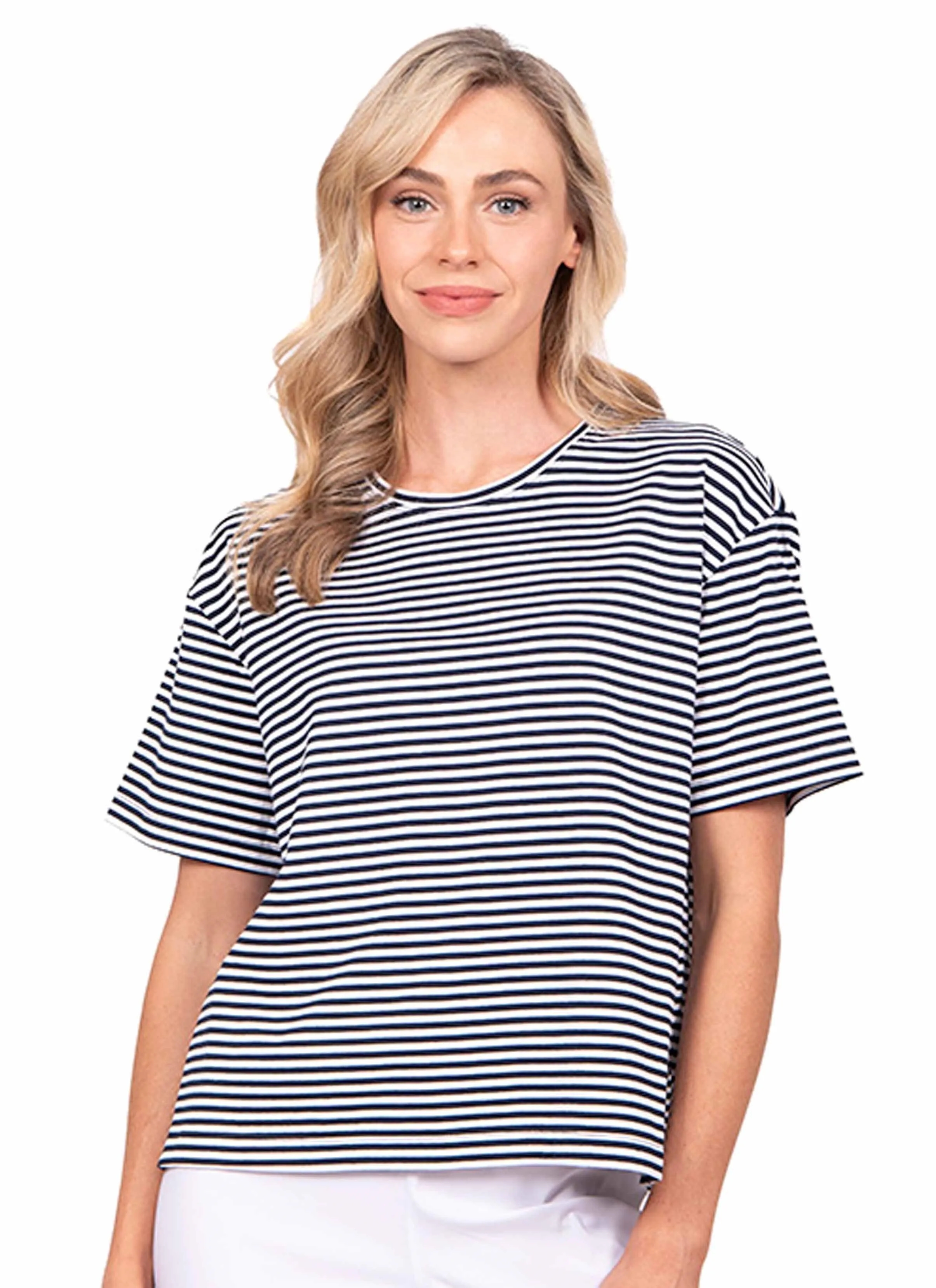 WILLOWS STRIPED RELAXED TEE - NAVY / WHITE