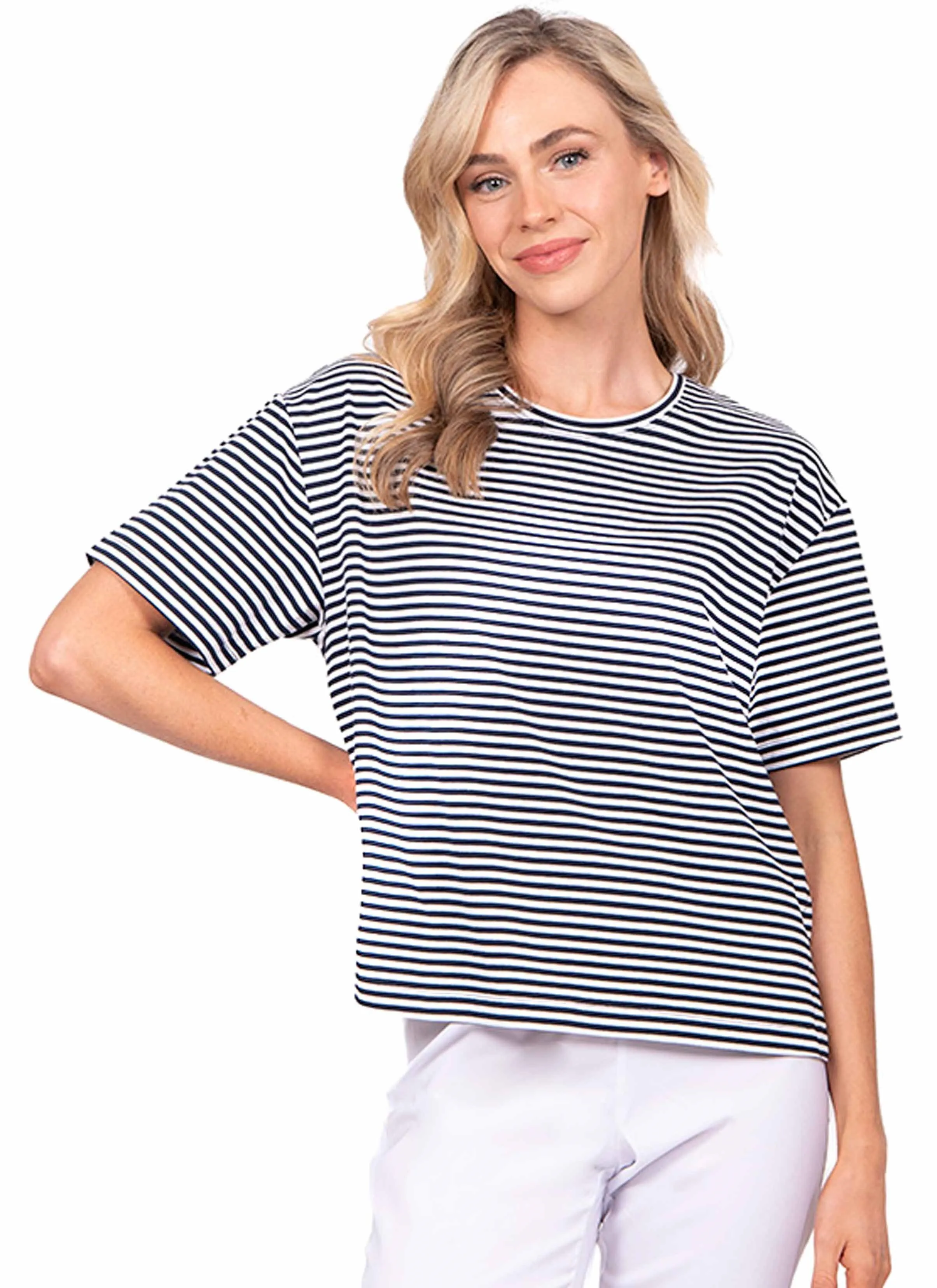 WILLOWS STRIPED RELAXED TEE - NAVY / WHITE