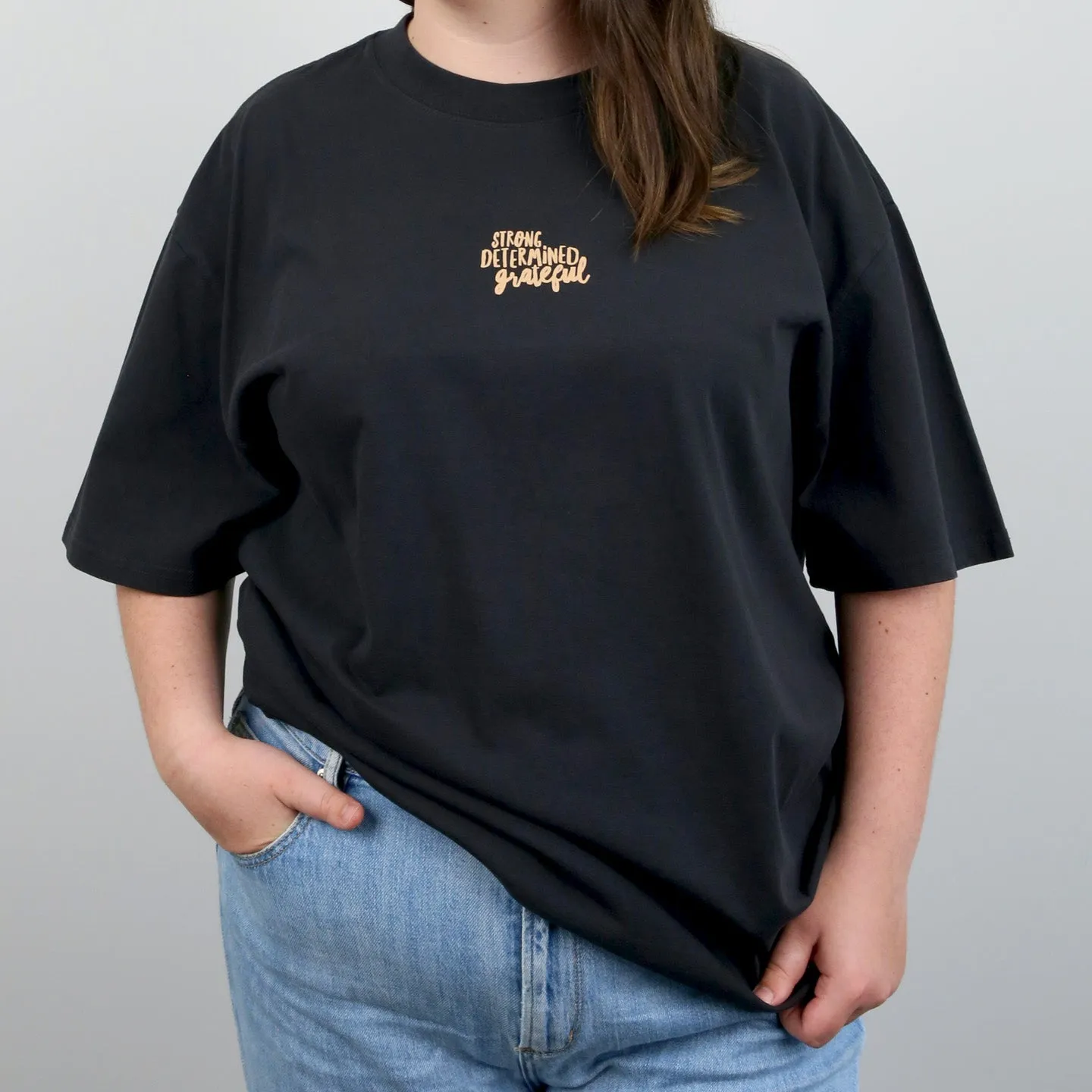 WORTHY BEAUTIFUL BRAVE - Plus Size - Unisex Washed Black - Long Cut Heavy Tee