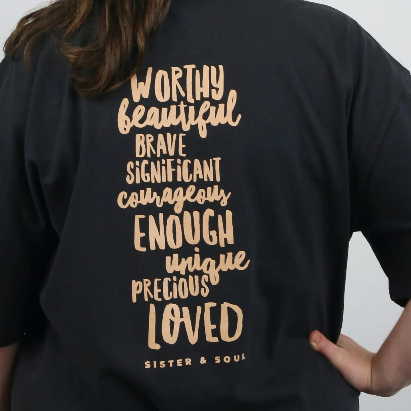 WORTHY BEAUTIFUL BRAVE - Plus Size - Unisex Washed Black - Long Cut Heavy Tee