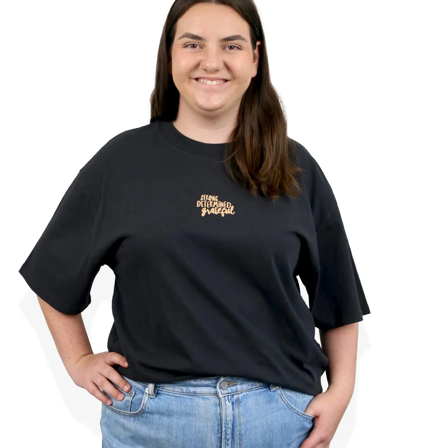 WORTHY BEAUTIFUL BRAVE - Plus Size - Unisex Washed Black - Long Cut Heavy Tee