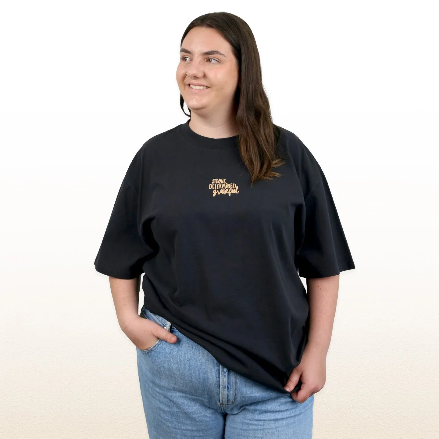 WORTHY BEAUTIFUL BRAVE - Plus Size - Unisex Washed Black - Long Cut Heavy Tee