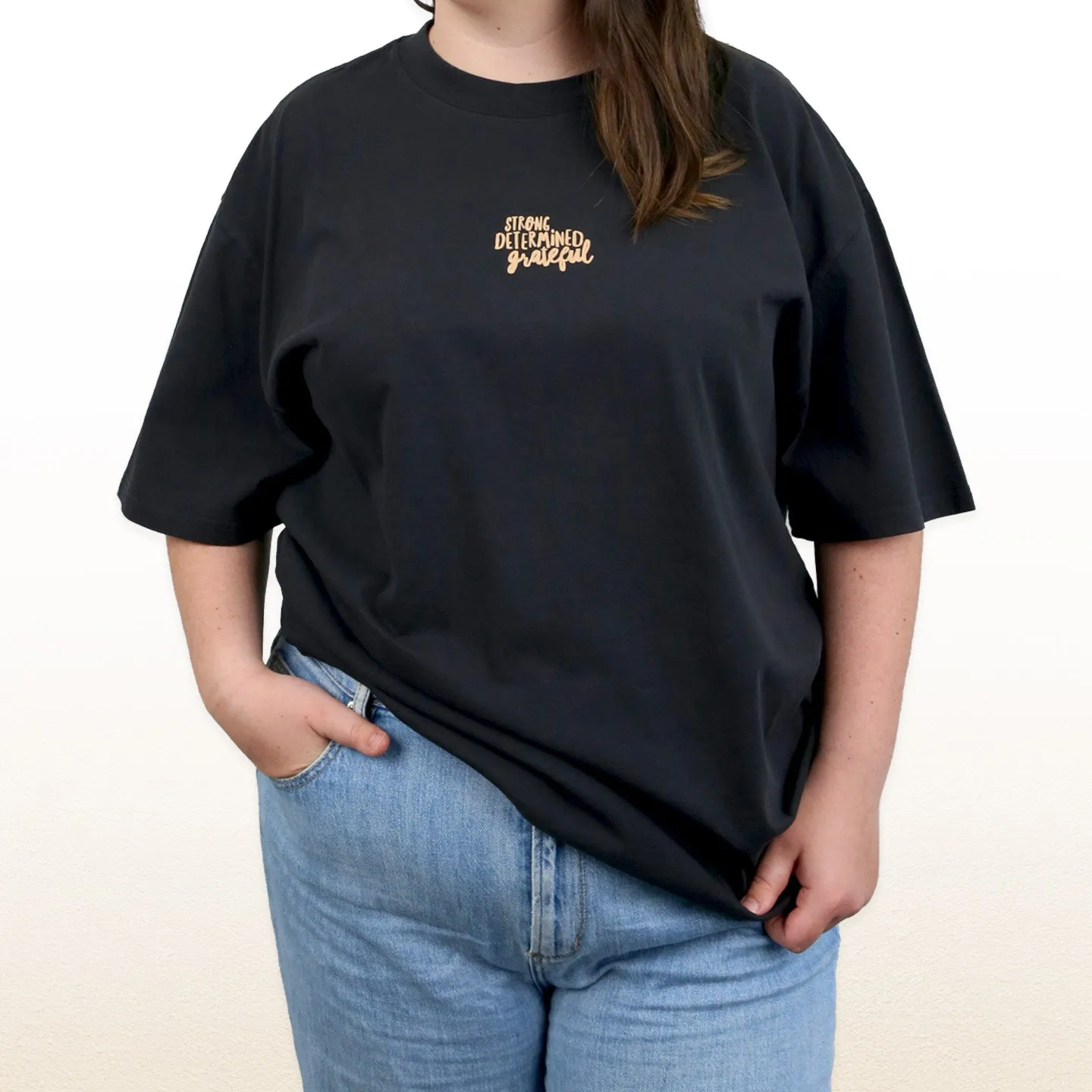 WORTHY BEAUTIFUL BRAVE - Plus Size - Unisex Washed Black - Long Cut Heavy Tee