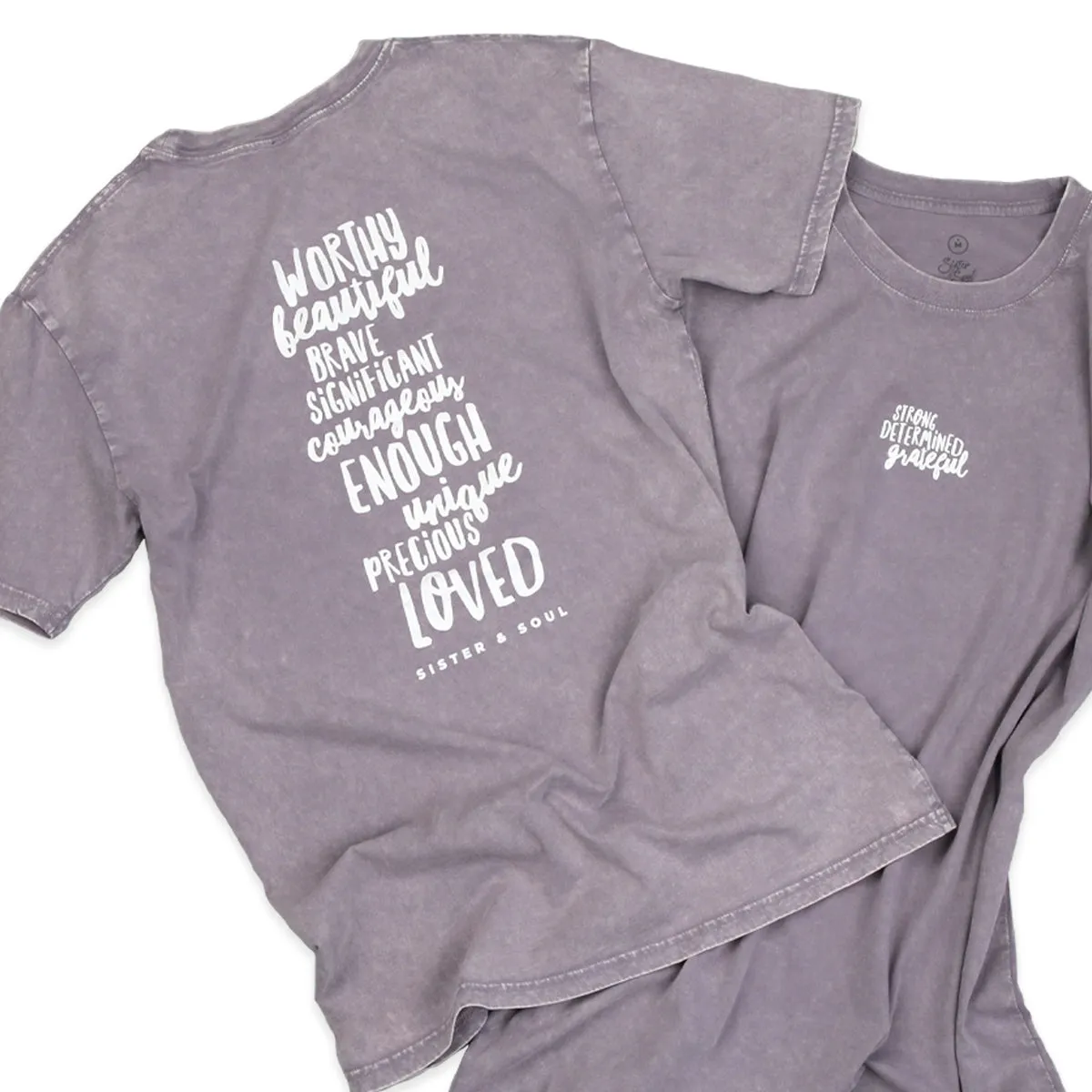 WORTHY BEAUTIFUL BRAVE - Purple Haze Stone Wash Boyfriend Tee - White Print