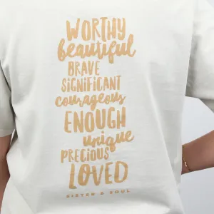 WORTHY BEAUTIFUL BRAVE - Washed Bone Heavy Tee - Caramel Print