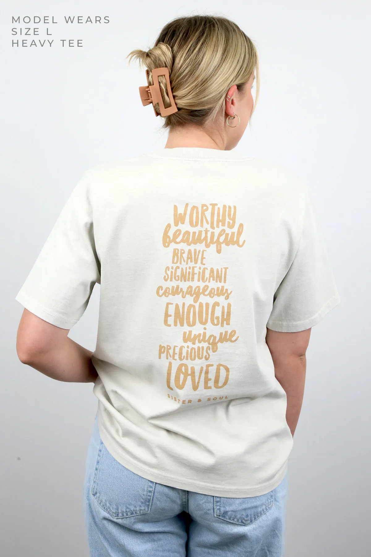 WORTHY BEAUTIFUL BRAVE - Washed Bone Heavy Tee - Caramel Print