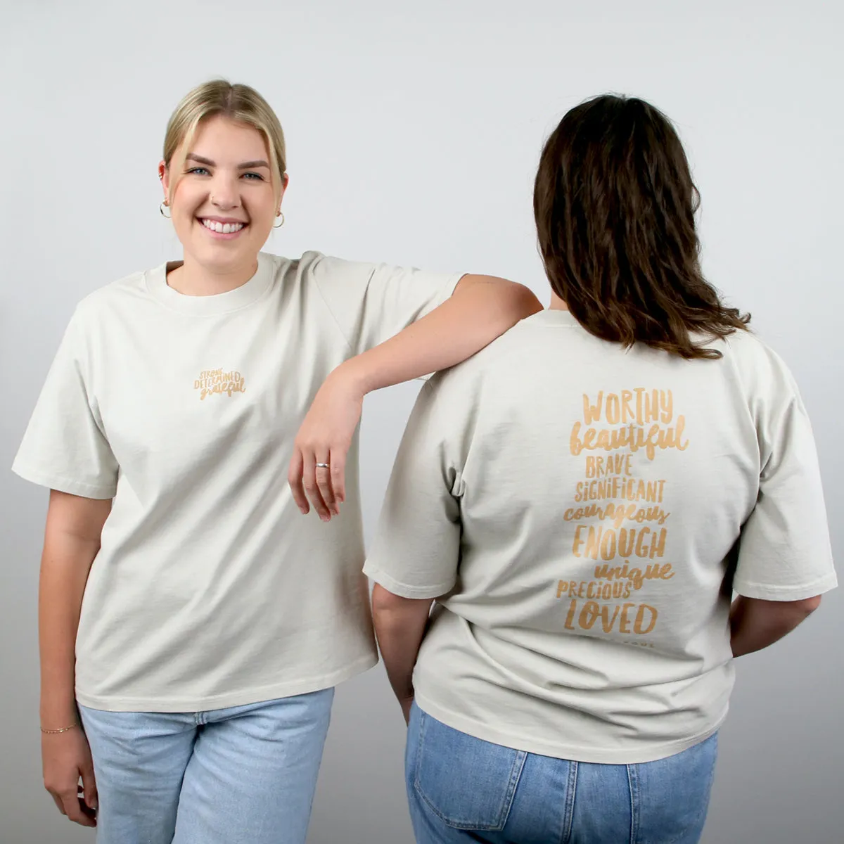 WORTHY BEAUTIFUL BRAVE - Washed Bone Heavy Tee - Caramel Print